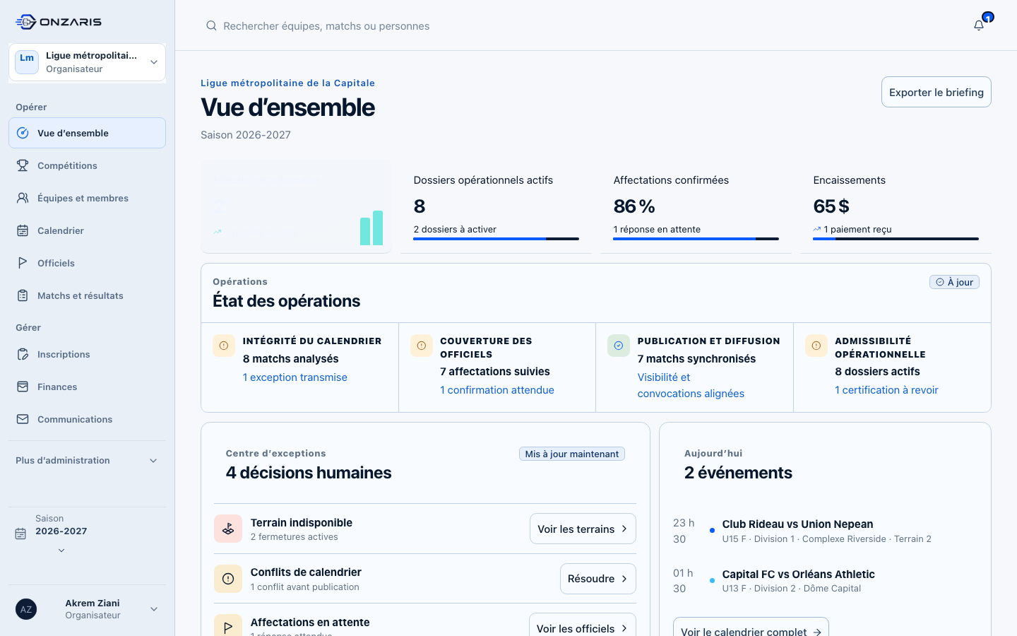 Vue d’ensemble des opérations Onzaris sur ordinateur